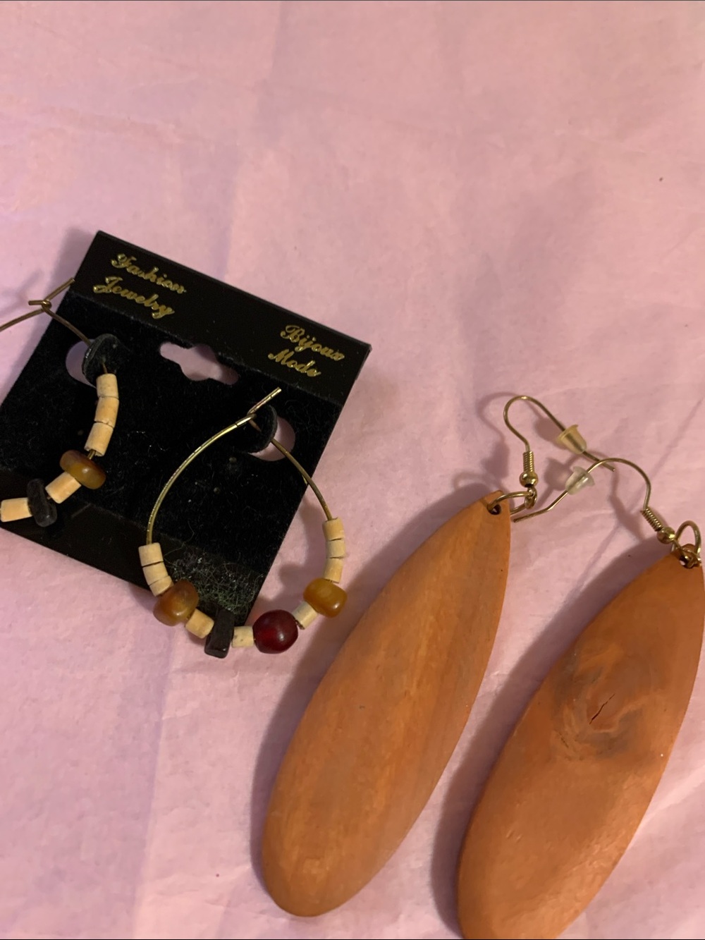 Handmade Wood Drop Earrings in Natural Brown - Unbranded